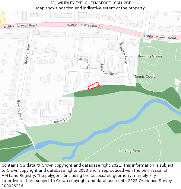 11, WINDLEY TYE, CHELMSFORD, CM1 2GR: Location map and indicative extent of plot