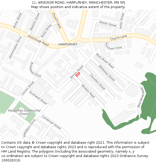 11, WINDSOR ROAD, HARPURHEY, MANCHESTER, M9 5PJ: Location map and indicative extent of plot