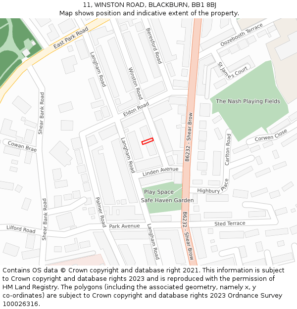 11, WINSTON ROAD, BLACKBURN, BB1 8BJ: Location map and indicative extent of plot