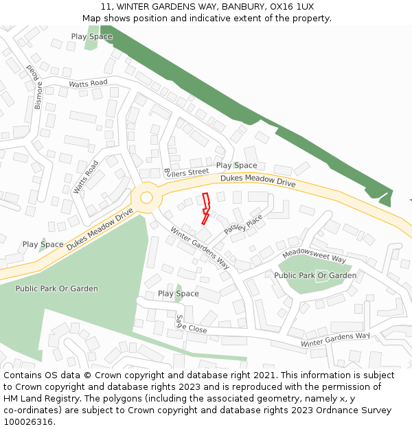 11, WINTER GARDENS WAY, BANBURY, OX16 1UX: Location map and indicative extent of plot