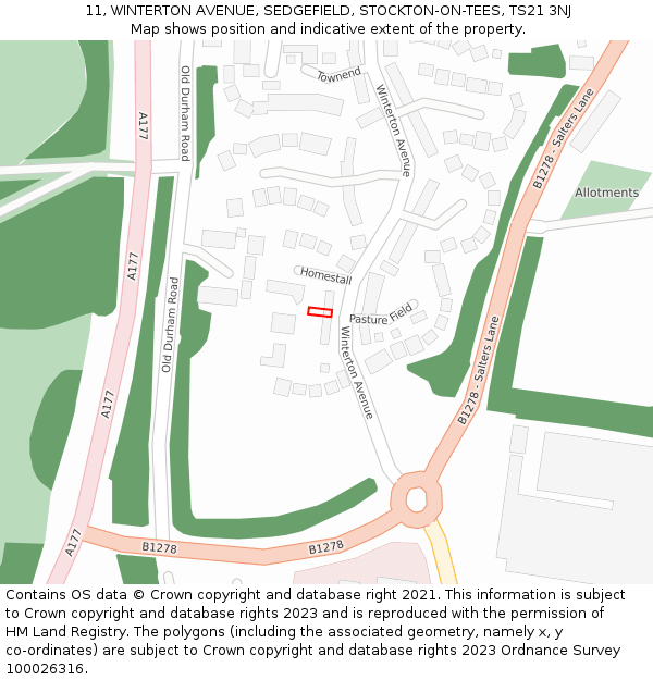 11, WINTERTON AVENUE, SEDGEFIELD, STOCKTON-ON-TEES, TS21 3NJ: Location map and indicative extent of plot