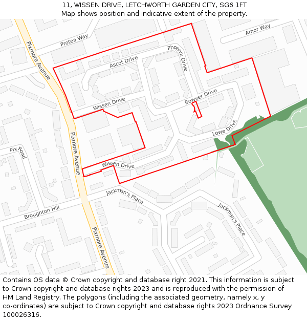 11, WISSEN DRIVE, LETCHWORTH GARDEN CITY, SG6 1FT: Location map and indicative extent of plot