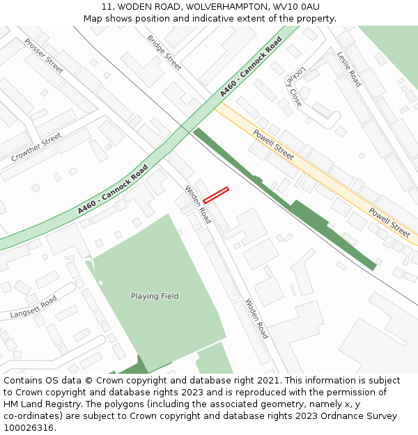 11, WODEN ROAD, WOLVERHAMPTON, WV10 0AU: Location map and indicative extent of plot