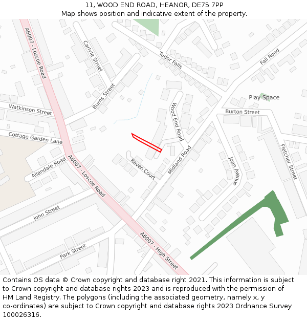 11, WOOD END ROAD, HEANOR, DE75 7PP: Location map and indicative extent of plot