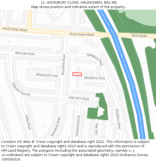 11, WOODBURY CLOSE, HALESOWEN, B62 9RJ: Location map and indicative extent of plot