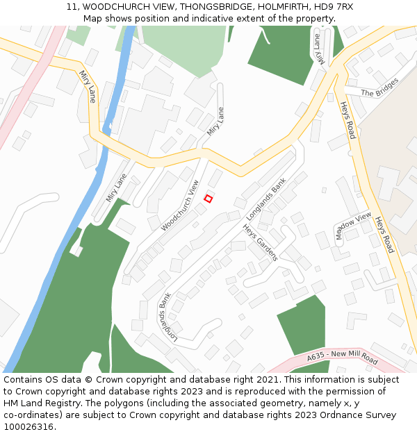 11, WOODCHURCH VIEW, THONGSBRIDGE, HOLMFIRTH, HD9 7RX: Location map and indicative extent of plot