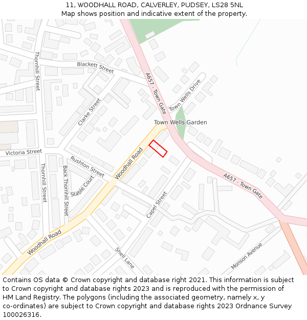 11, WOODHALL ROAD, CALVERLEY, PUDSEY, LS28 5NL: Location map and indicative extent of plot
