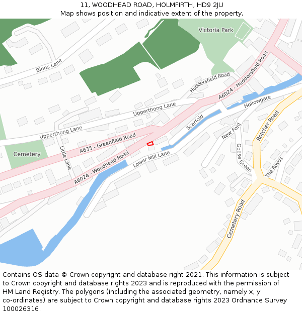 11, WOODHEAD ROAD, HOLMFIRTH, HD9 2JU: Location map and indicative extent of plot