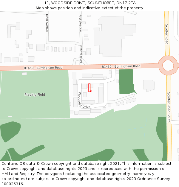11, WOODSIDE DRIVE, SCUNTHORPE, DN17 2EA: Location map and indicative extent of plot