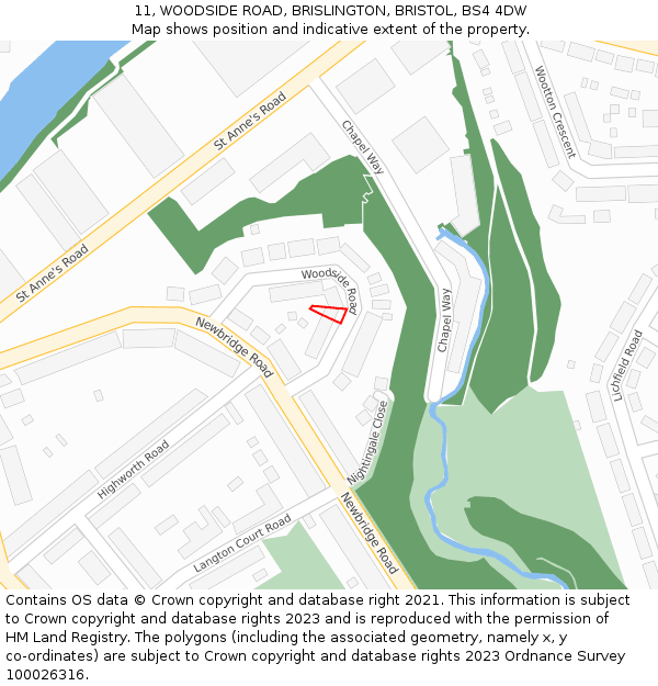 11, WOODSIDE ROAD, BRISLINGTON, BRISTOL, BS4 4DW: Location map and indicative extent of plot