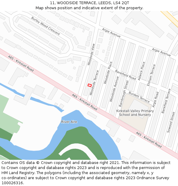 11, WOODSIDE TERRACE, LEEDS, LS4 2QT: Location map and indicative extent of plot