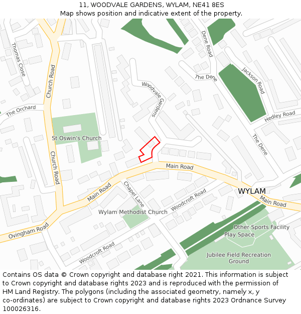 11, WOODVALE GARDENS, WYLAM, NE41 8ES: Location map and indicative extent of plot