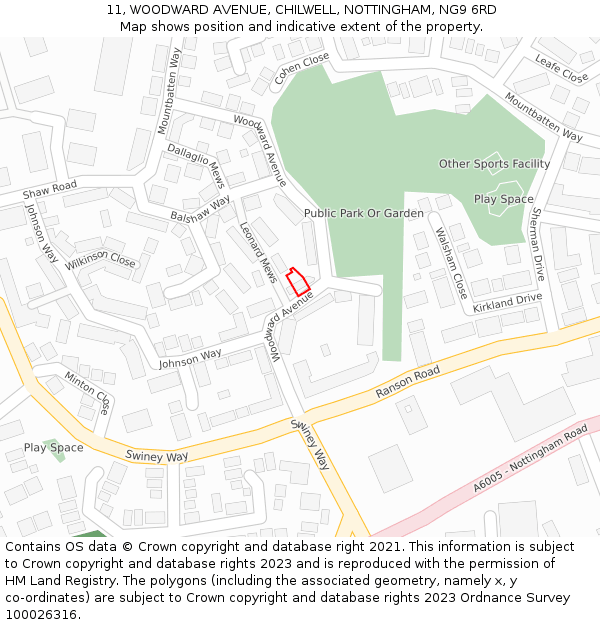 11, WOODWARD AVENUE, CHILWELL, NOTTINGHAM, NG9 6RD: Location map and indicative extent of plot