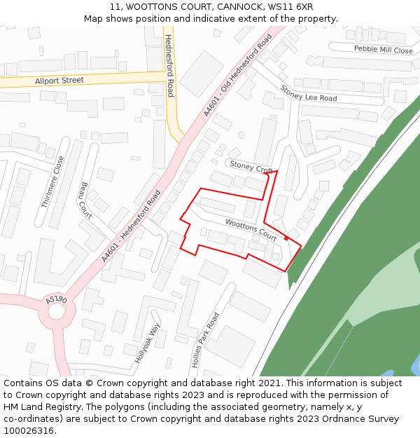11, WOOTTONS COURT, CANNOCK, WS11 6XR: Location map and indicative extent of plot