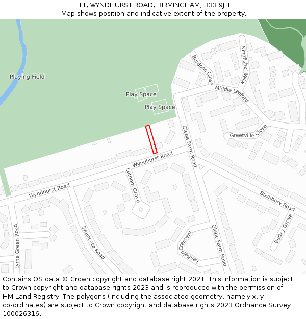 11, WYNDHURST ROAD, BIRMINGHAM, B33 9JH: Location map and indicative extent of plot