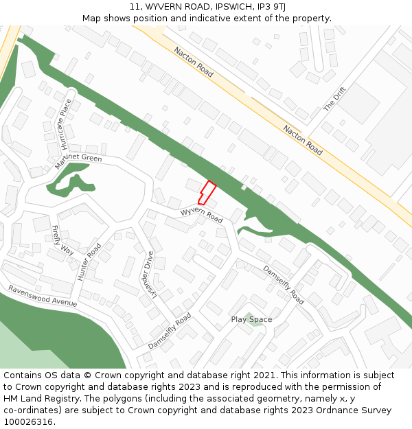 11, WYVERN ROAD, IPSWICH, IP3 9TJ: Location map and indicative extent of plot