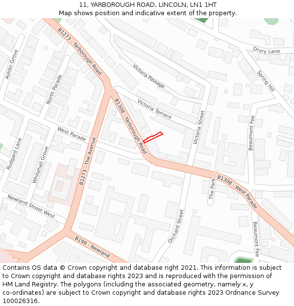 11, YARBOROUGH ROAD, LINCOLN, LN1 1HT: Location map and indicative extent of plot