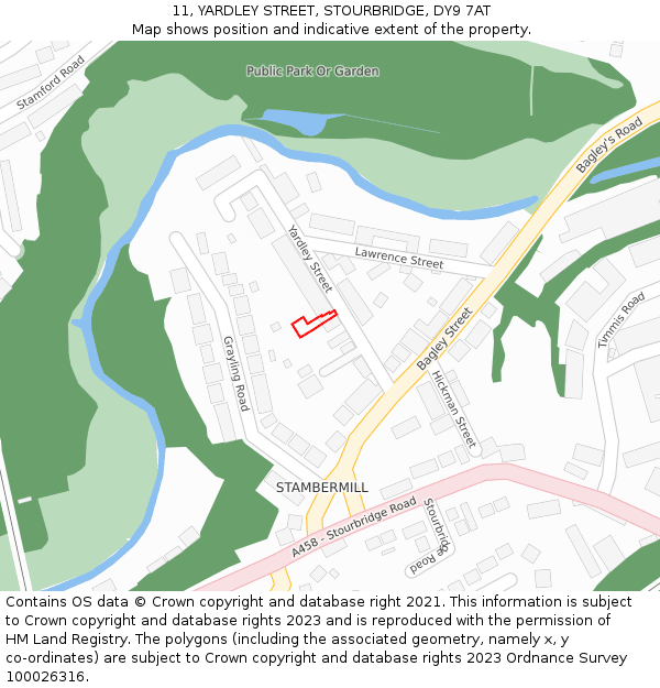 11, YARDLEY STREET, STOURBRIDGE, DY9 7AT: Location map and indicative extent of plot