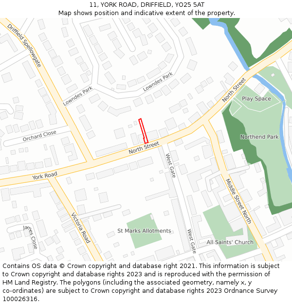 11, YORK ROAD, DRIFFIELD, YO25 5AT: Location map and indicative extent of plot