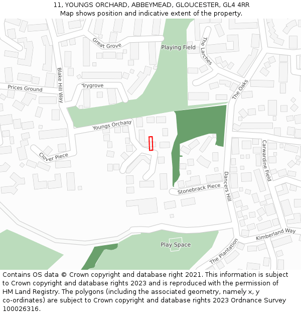 11, YOUNGS ORCHARD, ABBEYMEAD, GLOUCESTER, GL4 4RR: Location map and indicative extent of plot