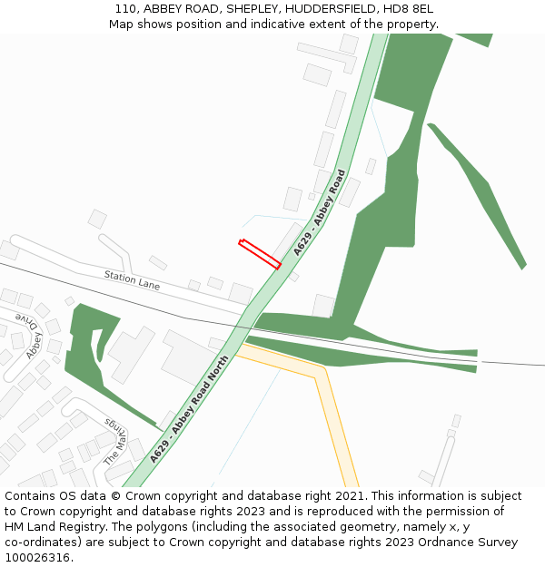110, ABBEY ROAD, SHEPLEY, HUDDERSFIELD, HD8 8EL: Location map and indicative extent of plot