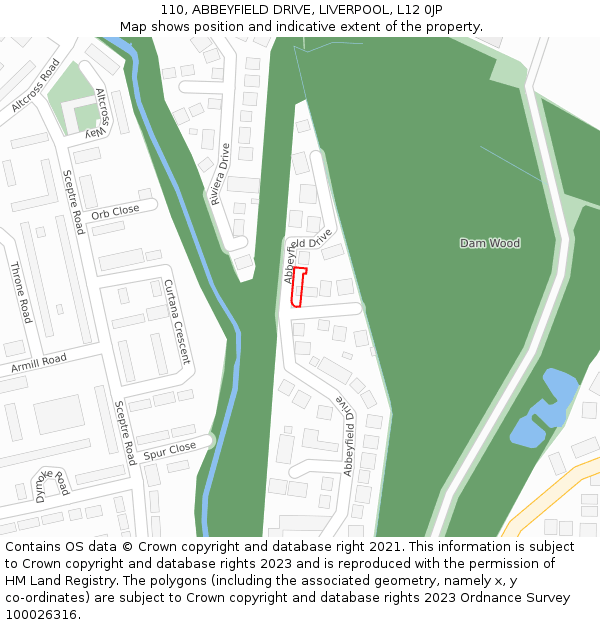 110, ABBEYFIELD DRIVE, LIVERPOOL, L12 0JP: Location map and indicative extent of plot