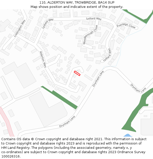 110, ALDERTON WAY, TROWBRIDGE, BA14 0UP: Location map and indicative extent of plot