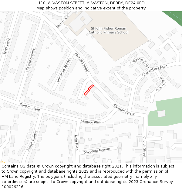 110, ALVASTON STREET, ALVASTON, DERBY, DE24 0PD: Location map and indicative extent of plot