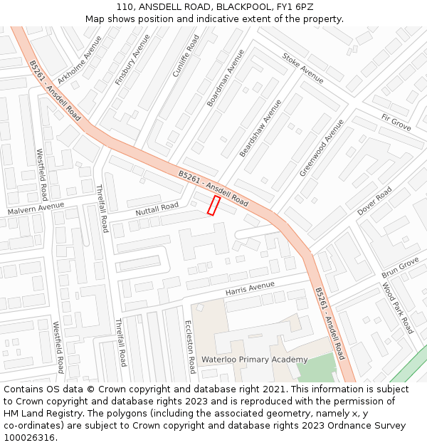 110, ANSDELL ROAD, BLACKPOOL, FY1 6PZ: Location map and indicative extent of plot