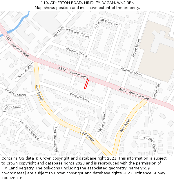 110, ATHERTON ROAD, HINDLEY, WIGAN, WN2 3RN: Location map and indicative extent of plot