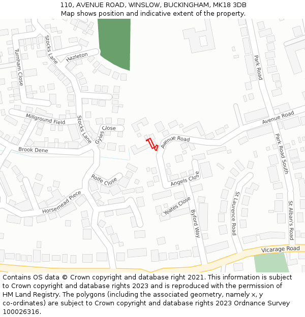 110, AVENUE ROAD, WINSLOW, BUCKINGHAM, MK18 3DB: Location map and indicative extent of plot