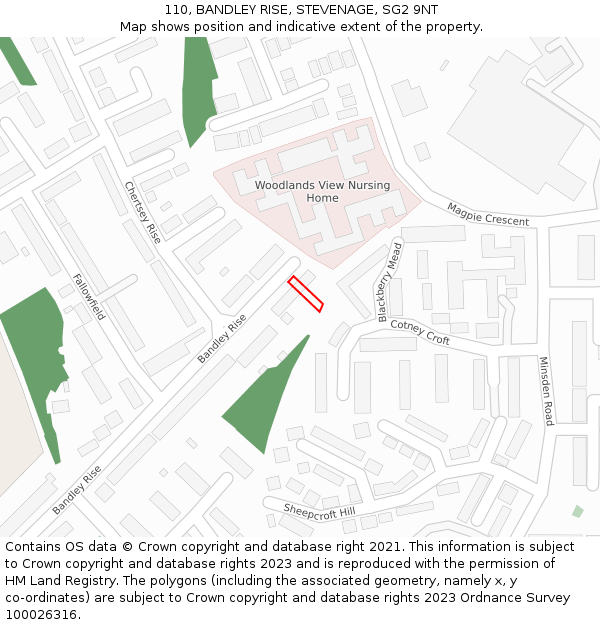 110, BANDLEY RISE, STEVENAGE, SG2 9NT: Location map and indicative extent of plot