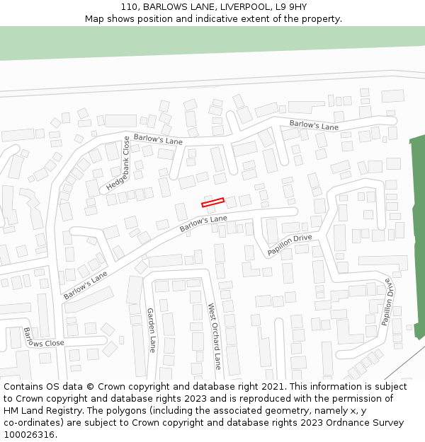 110, BARLOWS LANE, LIVERPOOL, L9 9HY: Location map and indicative extent of plot