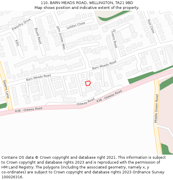 110, BARN MEADS ROAD, WELLINGTON, TA21 9BD: Location map and indicative extent of plot