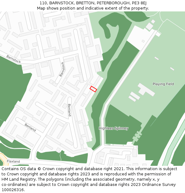 110, BARNSTOCK, BRETTON, PETERBOROUGH, PE3 8EJ: Location map and indicative extent of plot