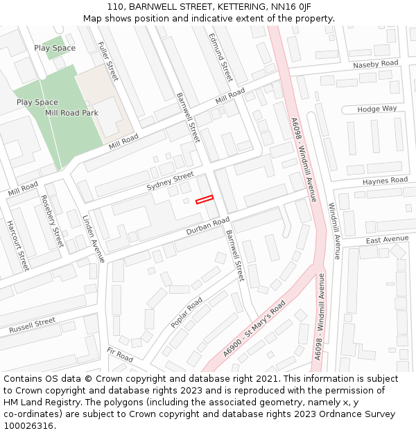 110, BARNWELL STREET, KETTERING, NN16 0JF: Location map and indicative extent of plot