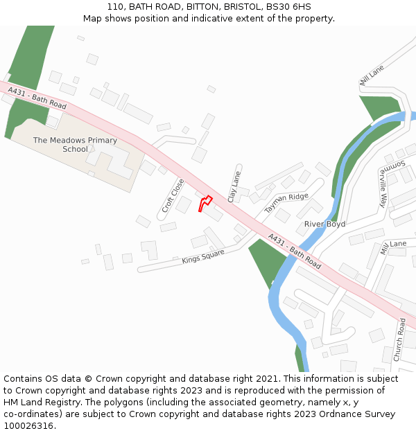 110, BATH ROAD, BITTON, BRISTOL, BS30 6HS: Location map and indicative extent of plot