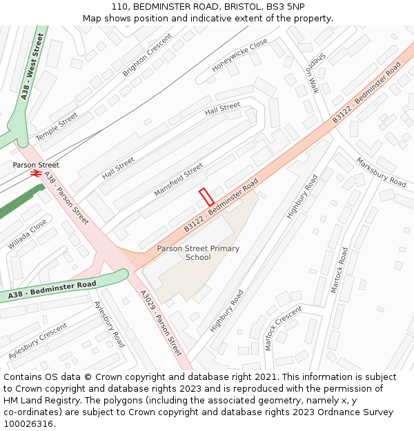 110, BEDMINSTER ROAD, BRISTOL, BS3 5NP: Location map and indicative extent of plot