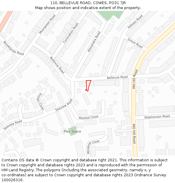 110, BELLEVUE ROAD, COWES, PO31 7JR: Location map and indicative extent of plot