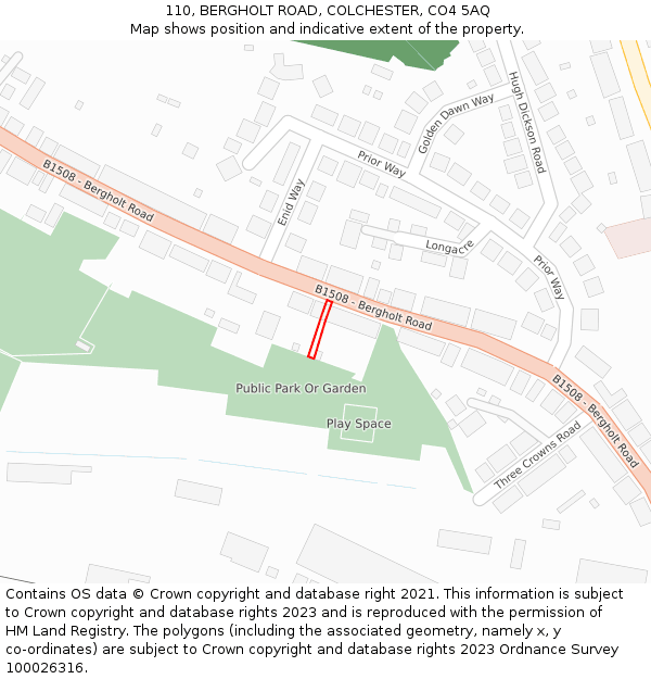 110, BERGHOLT ROAD, COLCHESTER, CO4 5AQ: Location map and indicative extent of plot