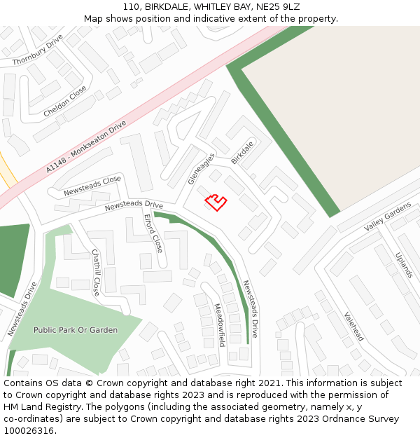 110, BIRKDALE, WHITLEY BAY, NE25 9LZ: Location map and indicative extent of plot