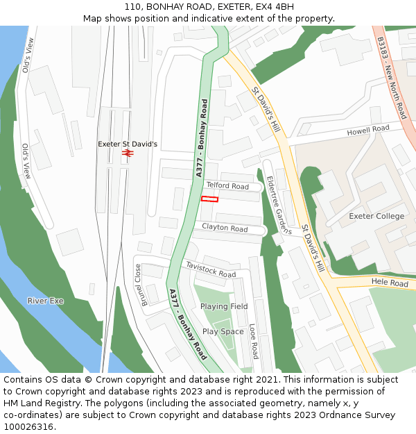 110, BONHAY ROAD, EXETER, EX4 4BH: Location map and indicative extent of plot