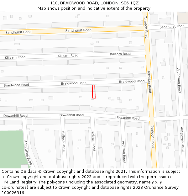 110, BRAIDWOOD ROAD, LONDON, SE6 1QZ: Location map and indicative extent of plot