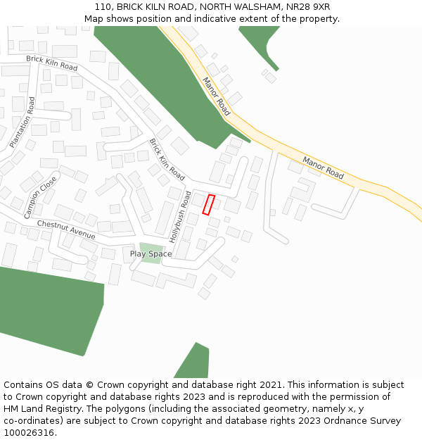 110, BRICK KILN ROAD, NORTH WALSHAM, NR28 9XR: Location map and indicative extent of plot