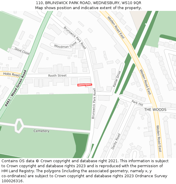 110, BRUNSWICK PARK ROAD, WEDNESBURY, WS10 9QR: Location map and indicative extent of plot