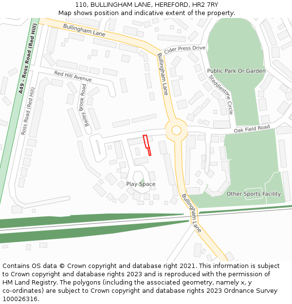 110, BULLINGHAM LANE, HEREFORD, HR2 7RY: Location map and indicative extent of plot