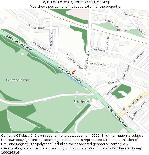 110, BURNLEY ROAD, TODMORDEN, OL14 5JT: Location map and indicative extent of plot