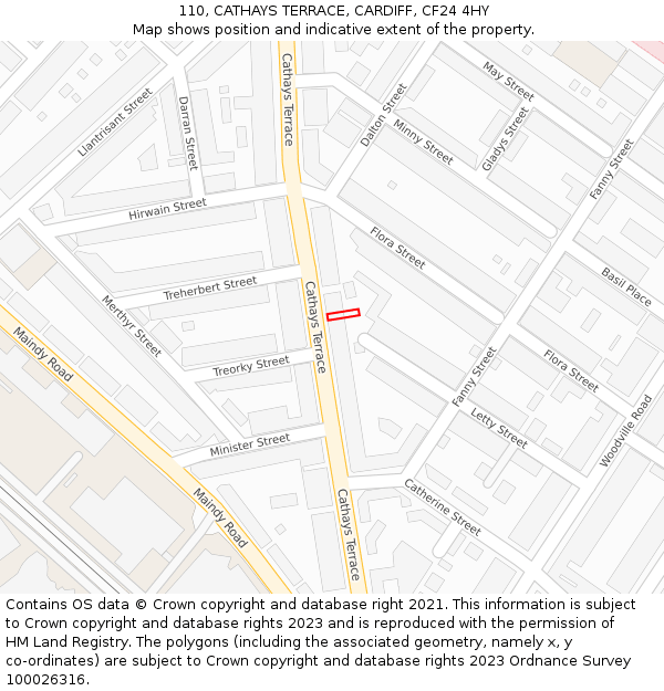 110, CATHAYS TERRACE, CARDIFF, CF24 4HY: Location map and indicative extent of plot