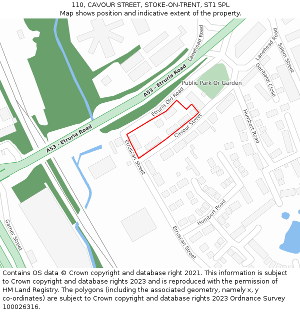 110, CAVOUR STREET, STOKE-ON-TRENT, ST1 5PL: Location map and indicative extent of plot