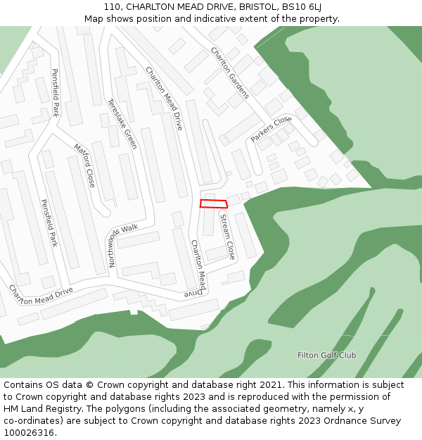 110, CHARLTON MEAD DRIVE, BRISTOL, BS10 6LJ: Location map and indicative extent of plot